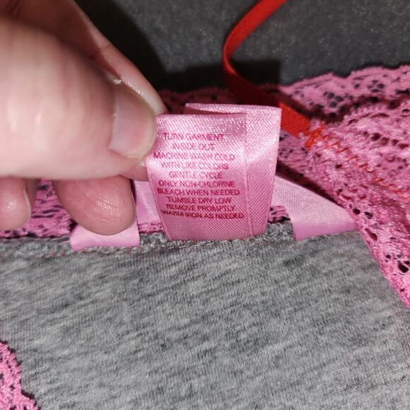 PINK by VICTORIA'S SECRET Camisole Top S Grey Pink Babydoll Lace Bow Bling Star - Picture 6 of 10